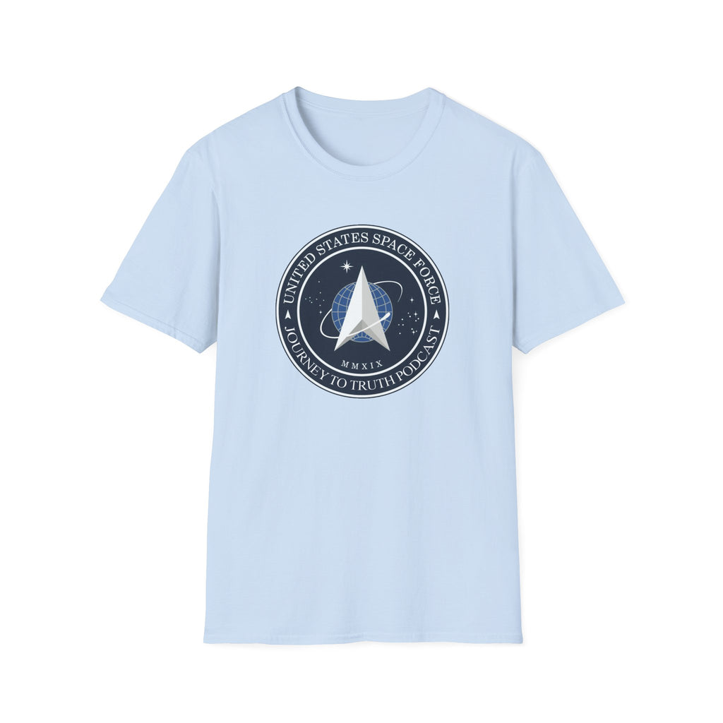 Space Program Emblem T-Shirt — "Journey to Truth, Explore" Astronaut Badge Tee